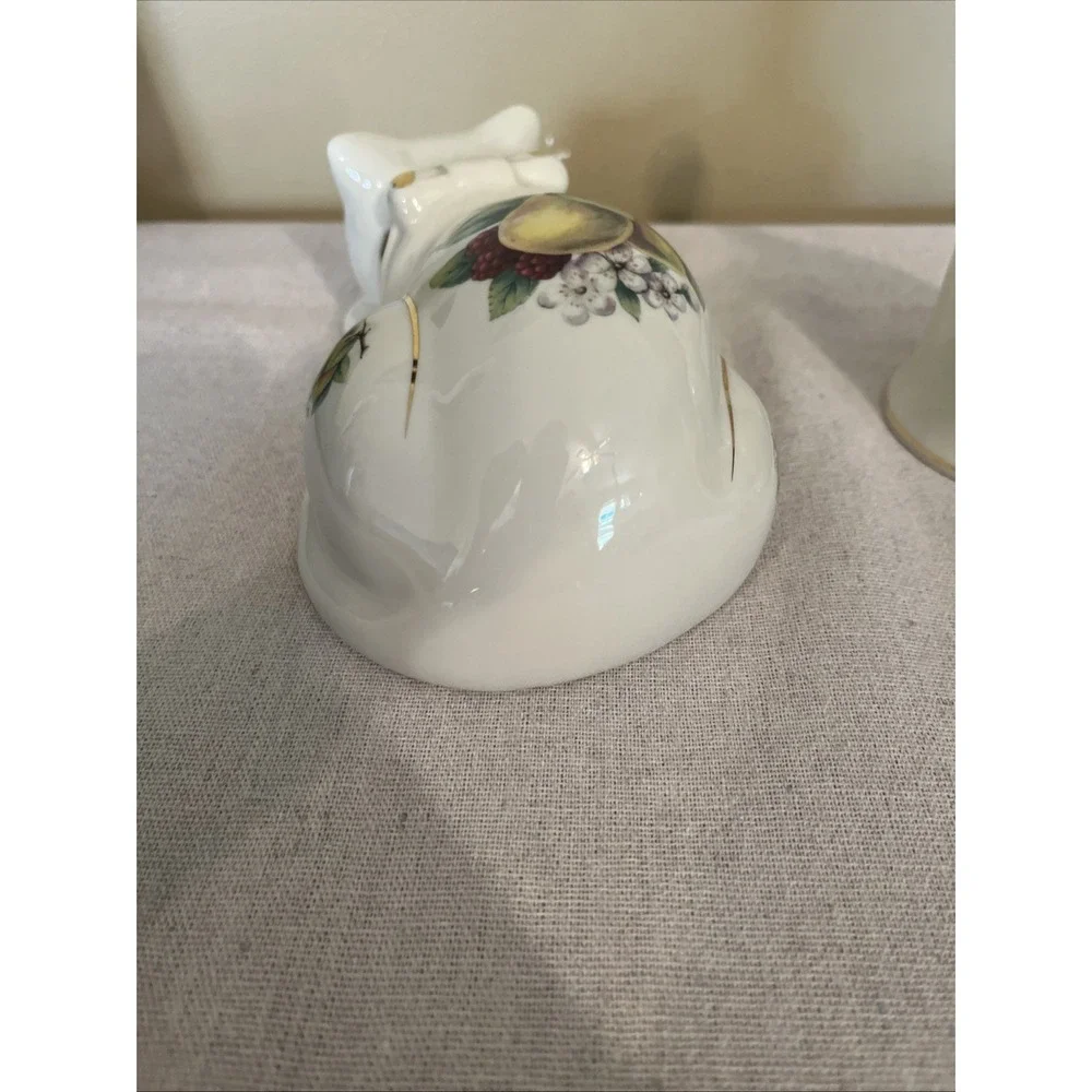 Sleeping Cat Porcelain Figurine & Bell (Formalities) Fruit Motif with Gold